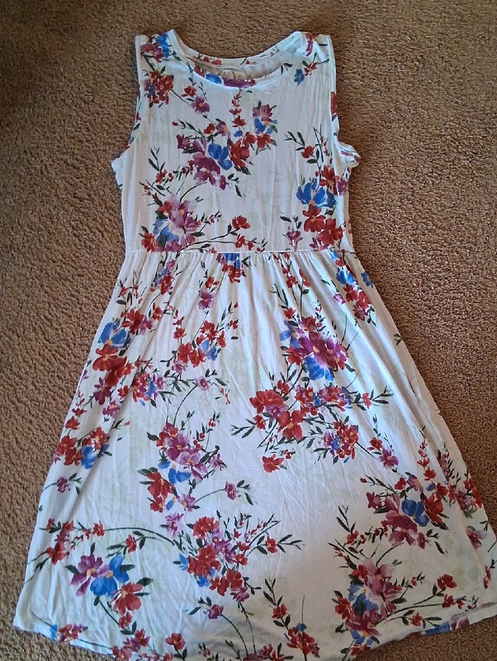 Maurices White Midi Dress with Pockets! Red and Blue Floral Print